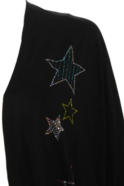 Lauren Moshi Womens Stars V-Neck Rayon Cardigan Black Size One Size