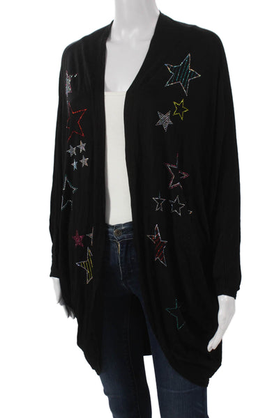 Lauren Moshi Womens Stars V-Neck Rayon Cardigan Black Size One Size