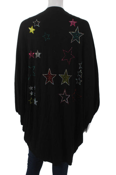 Lauren Moshi Womens Stars V-Neck Rayon Cardigan Black Size One Size