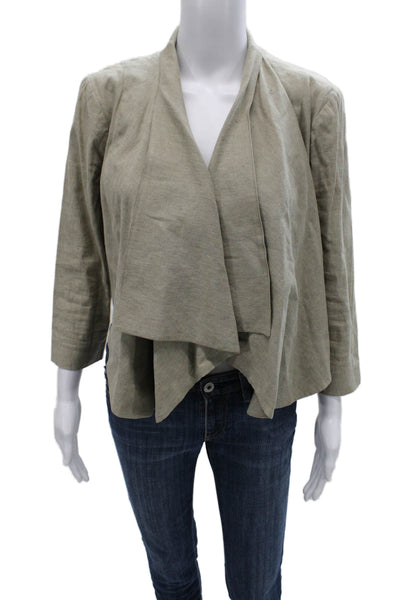 Catherine Malandrino Women Gray V Neck Basic Linen Jacket 3/4 Sleeve Size 8