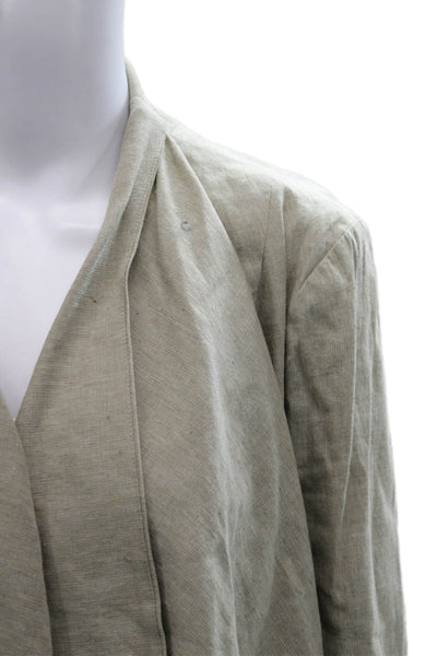 Catherine Malandrino Women Gray V Neck Basic Linen Jacket 3/4 Sleeve Size 8