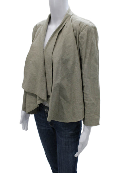 Catherine Malandrino Women Gray V Neck Basic Linen Jacket 3/4 Sleeve Size 8