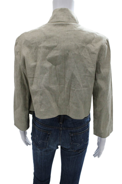 Catherine Malandrino Women Gray V Neck Basic Linen Jacket 3/4 Sleeve Size 8
