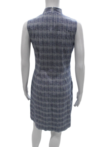 J. Mclaughlin Womens Sheath Dress Blue Check Rayon V-Neck Sleeveless Zip Size 8