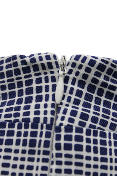 J. Mclaughlin Womens Sheath Dress Blue Check Rayon V-Neck Sleeveless Zip Size 8
