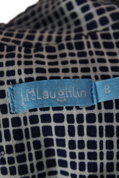 J. Mclaughlin Womens Sheath Dress Blue Check Rayon V-Neck Sleeveless Zip Size 8