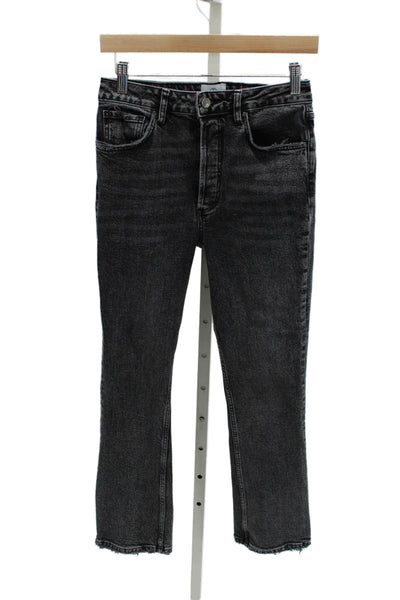 Anine Bing Womens Cropped Black Jeans Cotton Mid Rise Button Size 28