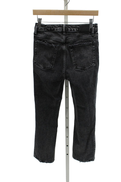 Anine Bing Womens Cropped Black Jeans Cotton Mid Rise Button Size 28