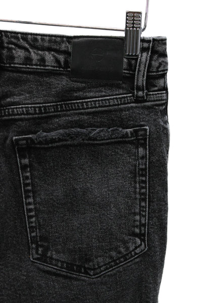 Anine Bing Womens Cropped Black Jeans Cotton Mid Rise Button Size 28