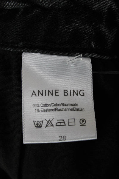Anine Bing Womens Cropped Black Jeans Cotton Mid Rise Button Size 28