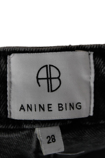 Anine Bing Womens Cropped Black Jeans Cotton Mid Rise Button Size 28
