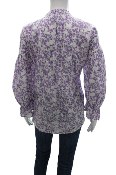 Ro's Garden Womens Tunic Blouse White Floral Cotton V Neck Long Sleeve Size XL