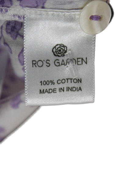 Ro's Garden Womens Tunic Blouse White Floral Cotton V Neck Long Sleeve Size XL