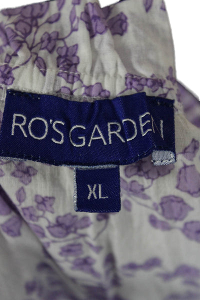 Ro's Garden Womens Tunic Blouse White Floral Cotton V Neck Long Sleeve Size XL