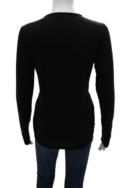 Zadig & Voltaire Women V-Neck Button Long Sleeve T-Shirt Black Size L