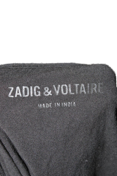 Zadig & Voltaire Women V-Neck Button Long Sleeve T-Shirt Black Size L