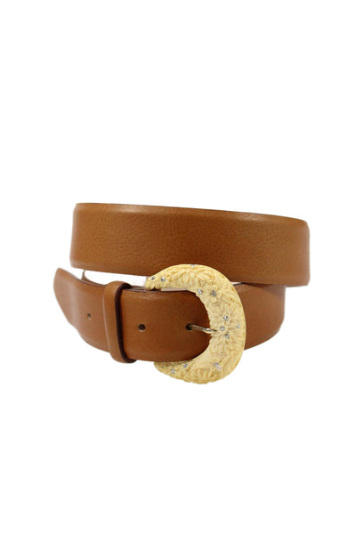 Tardini Womens Genuine Leather 1.5" Width Gold Buckle Belt Brown Size 36