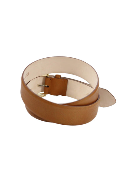 Tardini Womens Genuine Leather 1.5" Width Gold Buckle Belt Brown Size 36