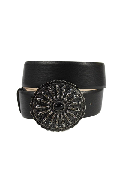 Ralph Lauren Womens Leather 1.5" Width Embellished Buckle Belt Black Size 38