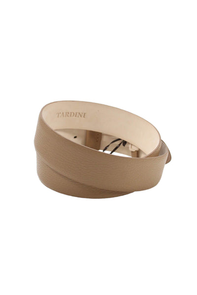 Tardini Womens Genuine Leather 1.5" Width Embellished Buckle Belt Taupe Sz 36