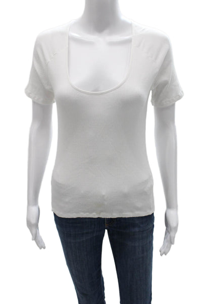 Kule Women White Scoop Neck Basic T-Shirt Short Sleeve Size M