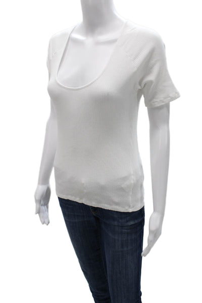 Kule Women White Scoop Neck Basic T-Shirt Short Sleeve Size M
