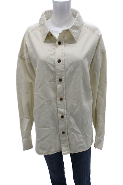 Dissh Womens Basic Collared Cotton Button-Up Long Sleeve Beige Top Size 6