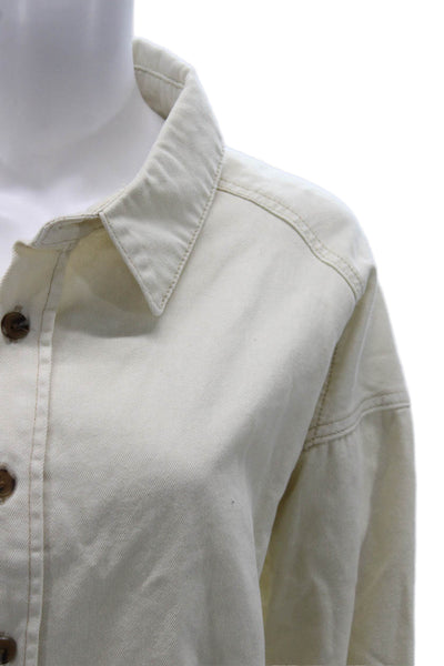 Dissh Womens Basic Collared Cotton Button-Up Long Sleeve Beige Top Size 6