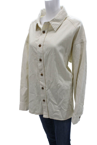 Dissh Womens Basic Collared Cotton Button-Up Long Sleeve Beige Top Size 6