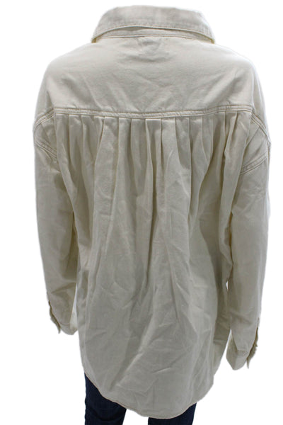 Dissh Womens Basic Collared Cotton Button-Up Long Sleeve Beige Top Size 6