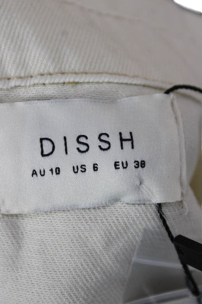 Dissh Womens Basic Collared Cotton Button-Up Long Sleeve Beige Top Size 6