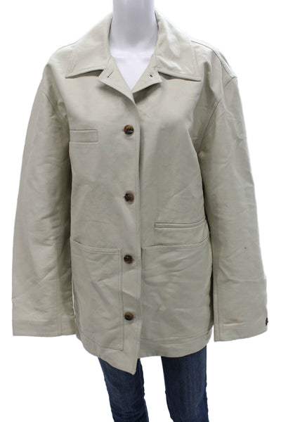 Soeur Women Beige Organic Cotton Basic Jacket Button Size M