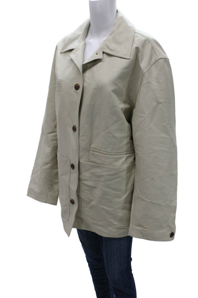 Soeur Women Beige Organic Cotton Basic Jacket Button Size M