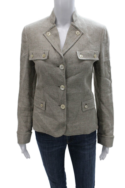 Belvest Women Military Jacket Gray Hemp Herringbone Button Long Sleeve Size 40