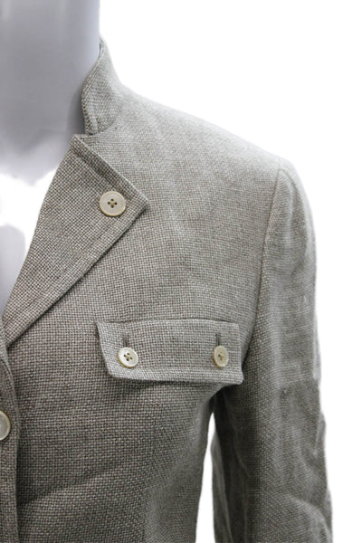Belvest Women Military Jacket Gray Hemp Herringbone Button Long Sleeve Size 40