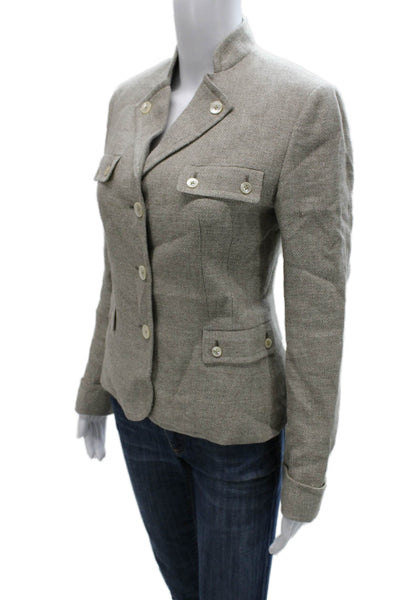 Belvest Women Military Jacket Gray Hemp Herringbone Button Long Sleeve Size 40