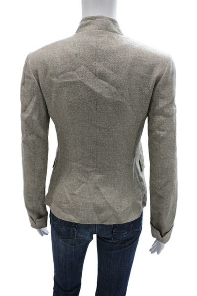Belvest Women Military Jacket Gray Hemp Herringbone Button Long Sleeve Size 40