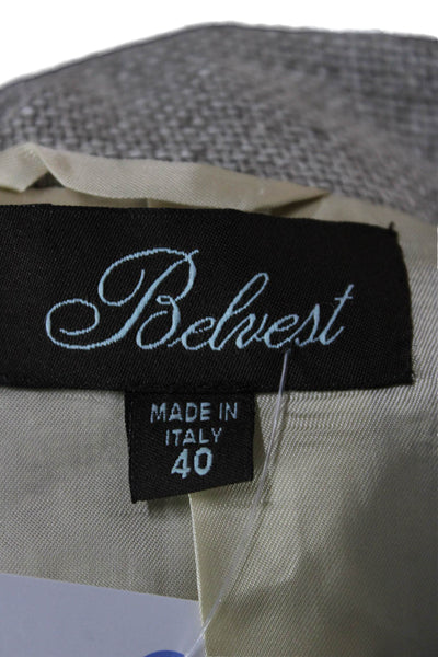 Belvest Women Military Jacket Gray Hemp Herringbone Button Long Sleeve Size 40