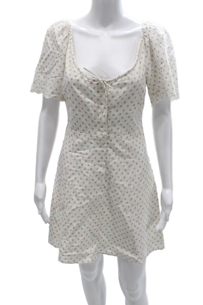 Sezane Womens Fit & Flare White Floral Scoop Neck Short Sleeve Dress Size 36