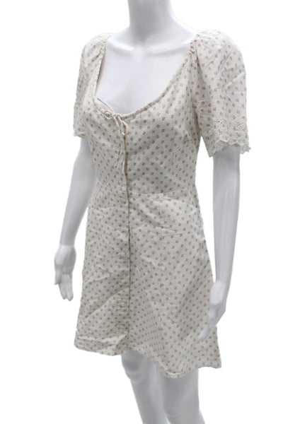 Sezane Womens Fit & Flare White Floral Scoop Neck Short Sleeve Dress Size 36