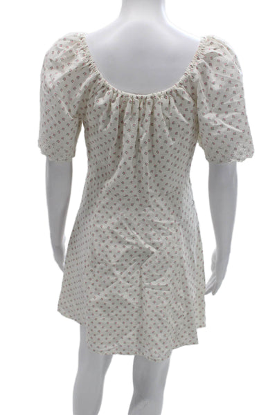 Sezane Womens Fit & Flare White Floral Scoop Neck Short Sleeve Dress Size 36