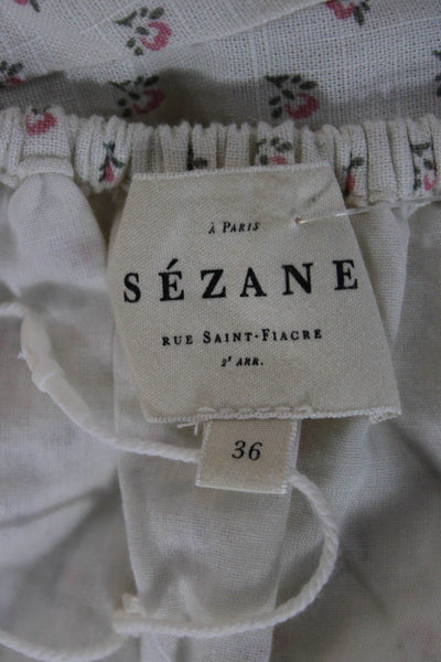 Sezane Womens Fit & Flare White Floral Scoop Neck Short Sleeve Dress Size 36