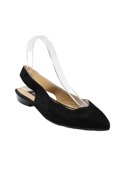 Sergio Rossi Womens Suede Pointed Toe Slingbacks Flats Black Size 36.5 6.5