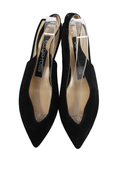 Sergio Rossi Womens Suede Pointed Toe Slingbacks Flats Black Size 36.5 6.5