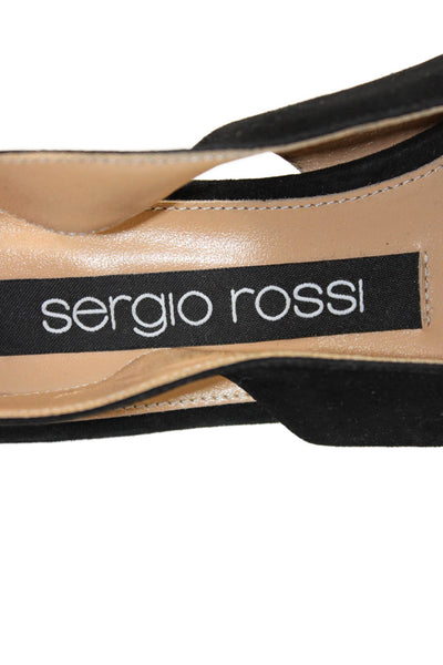 Sergio Rossi Womens Suede Pointed Toe Slingbacks Flats Black Size 36.5 6.5