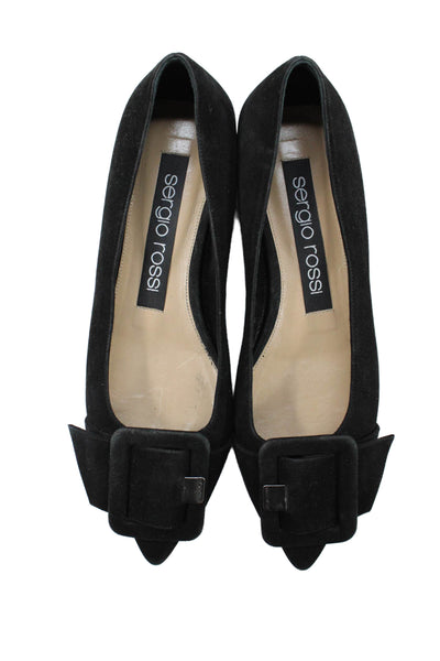 Sergio Rossi Womens Suede Pointed Toe Buckle Ballet Flats Black Size 36.5 6.5