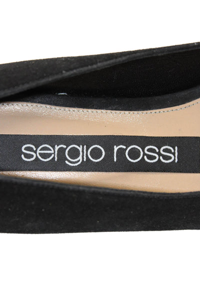 Sergio Rossi Womens Suede Pointed Toe Buckle Ballet Flats Black Size 36.5 6.5