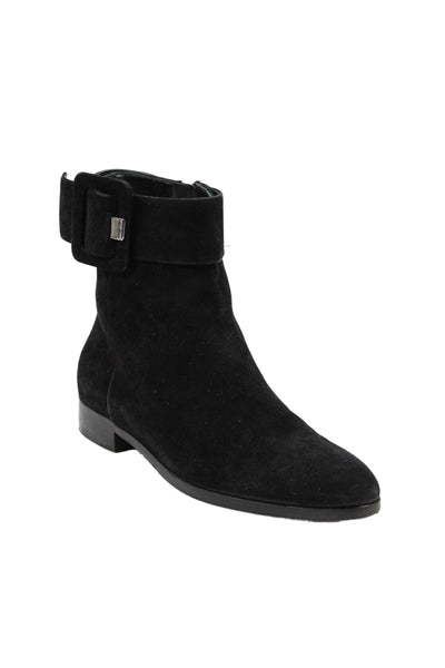Sergio Rossi Womens Suede Side Buckle Zip Up Ankle Boots Black Size 37 7