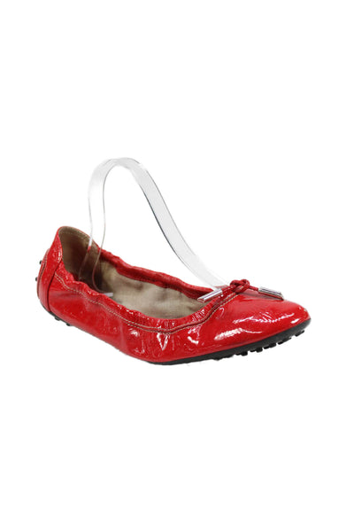 Tods Womens Patent Leather Slide On Driving Ballet Flats Red Size 10