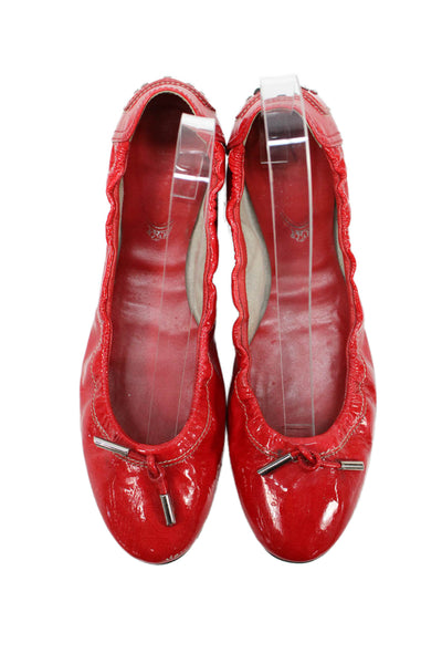 Tods Womens Patent Leather Slide On Driving Ballet Flats Red Size 10